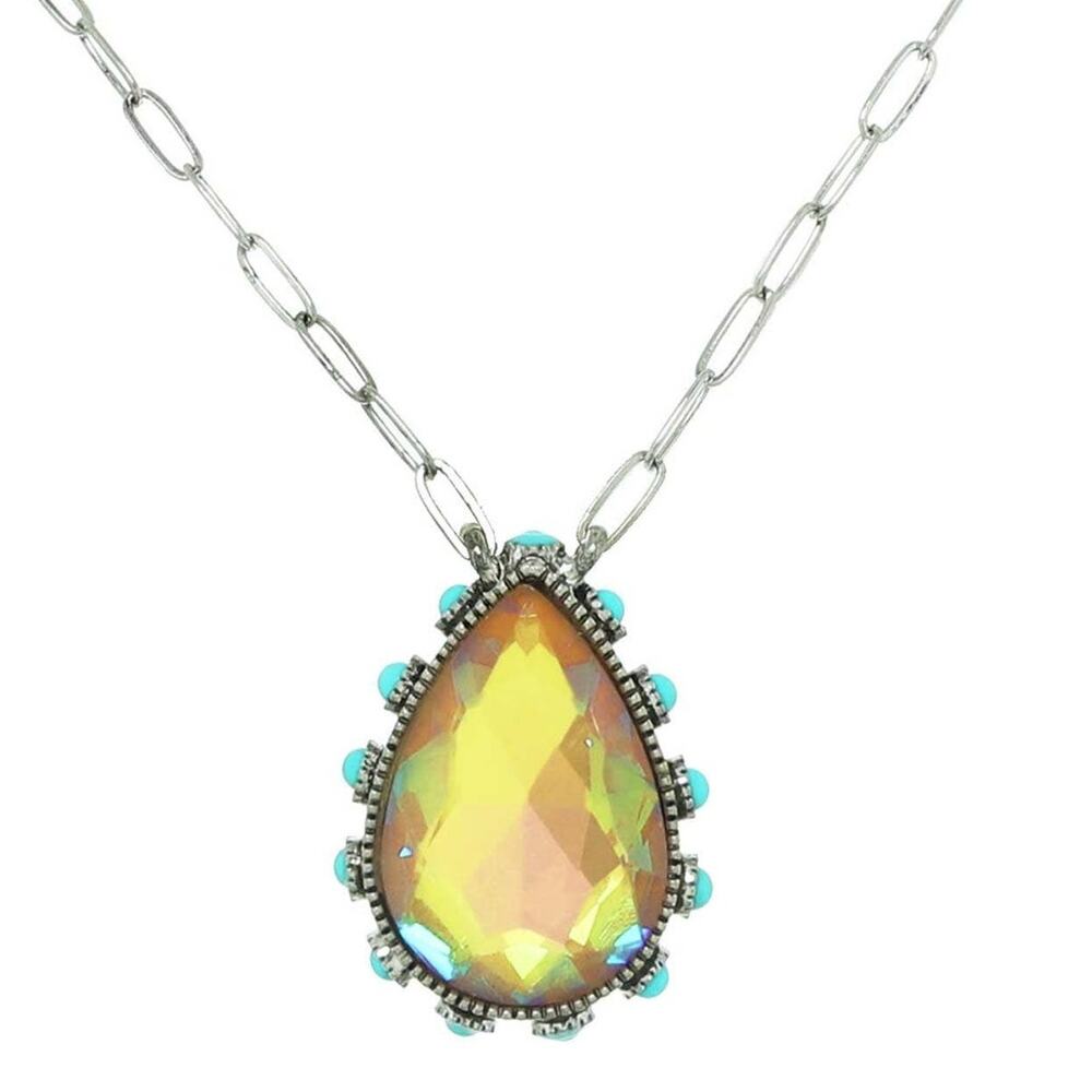 Western Teardrop Turquoise Gemstone Necklace | Yellow Gold